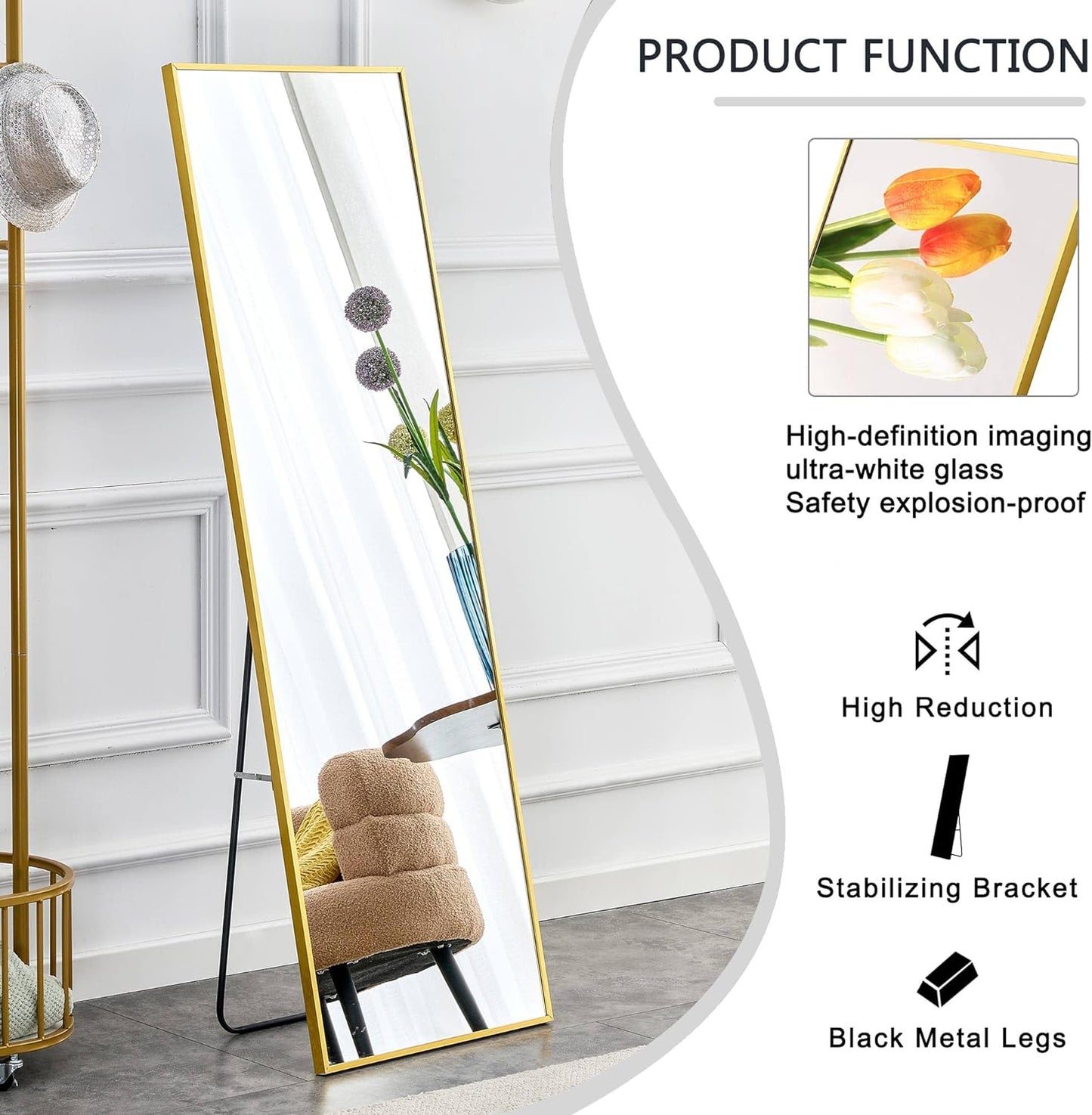 Full Length Mirror, Standing Black 63’’x20’’