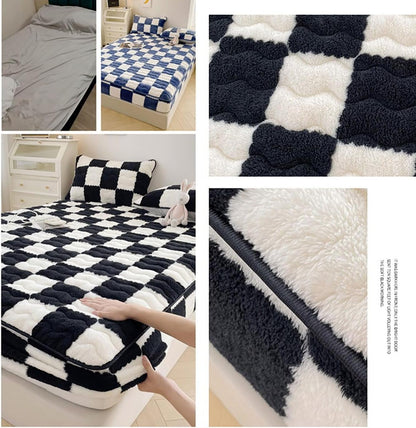 Milk Velvet Checkered Bedding Mattress Cover