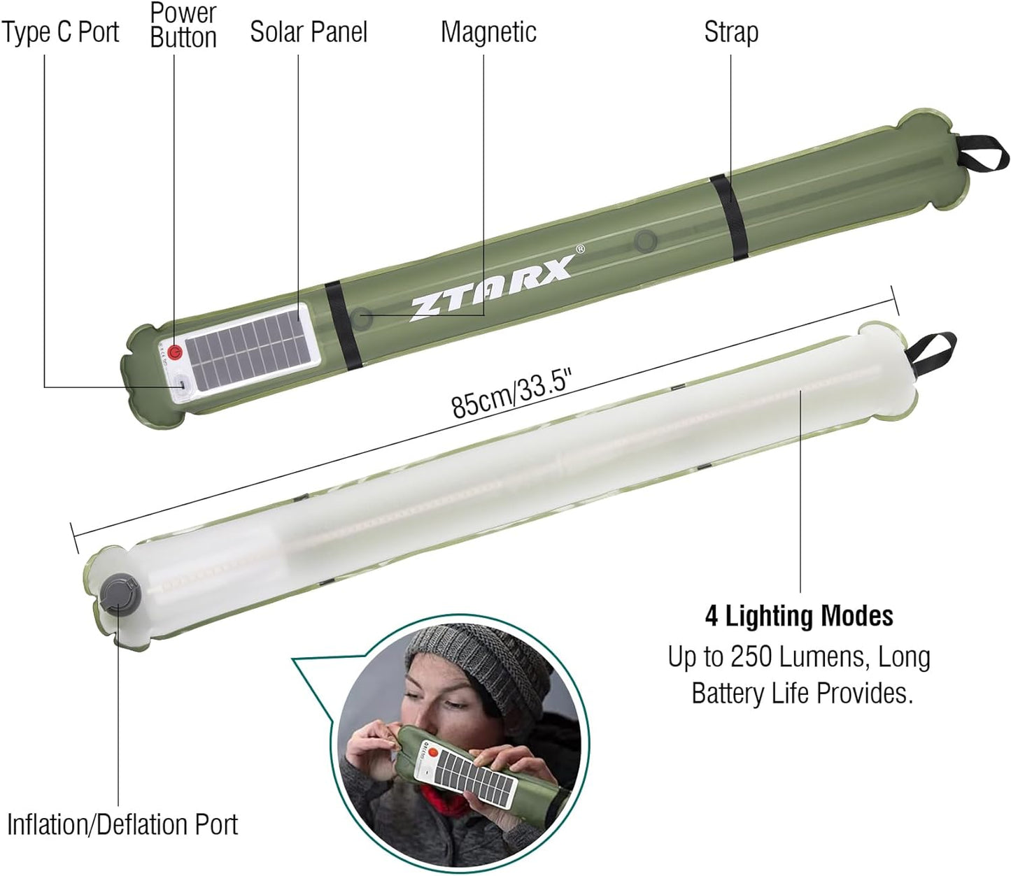 Solar Inflatable LED Tube Camping Light