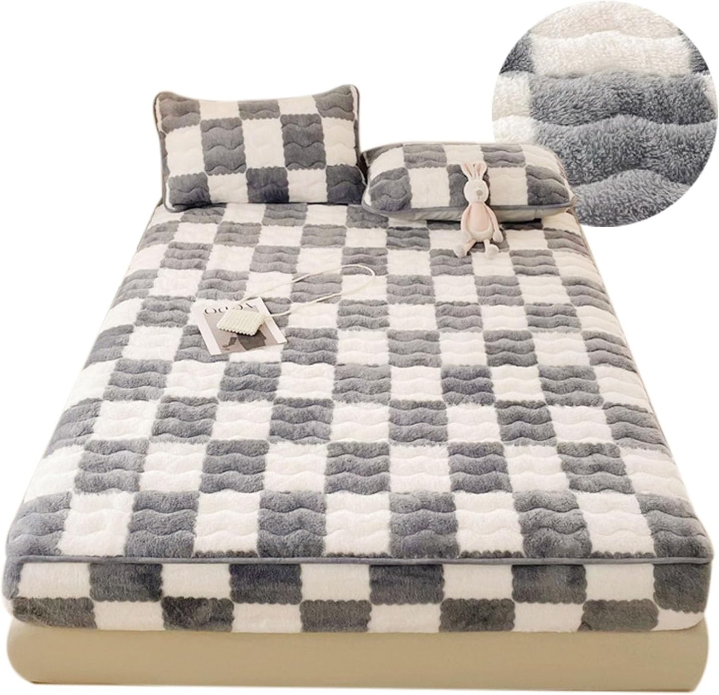 Milk Velvet Checkered Bedding Mattress Cover