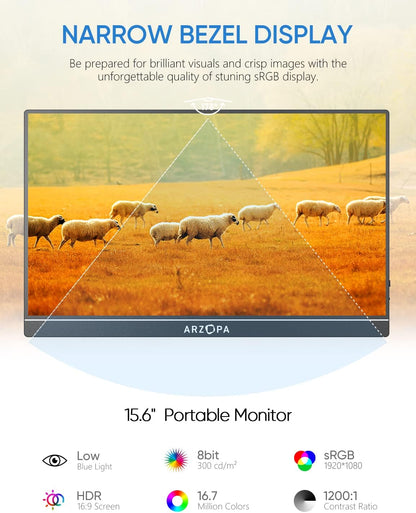 ARZOPA Portable Monitor 15.6'' FHD 1080P