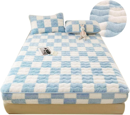 Milk Velvet Checkered Bedding Mattress Cover