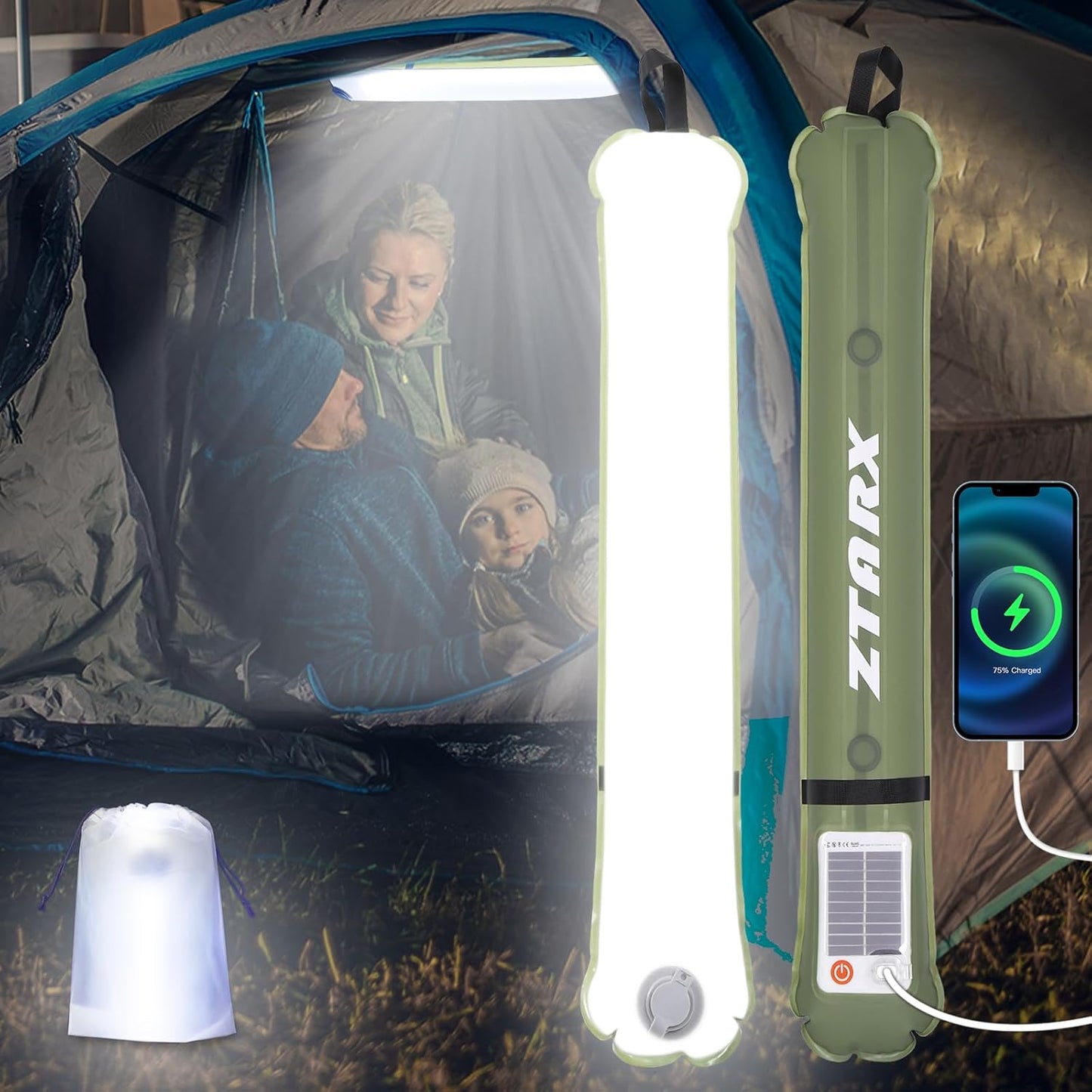 Solar Inflatable LED Tube Camping Light