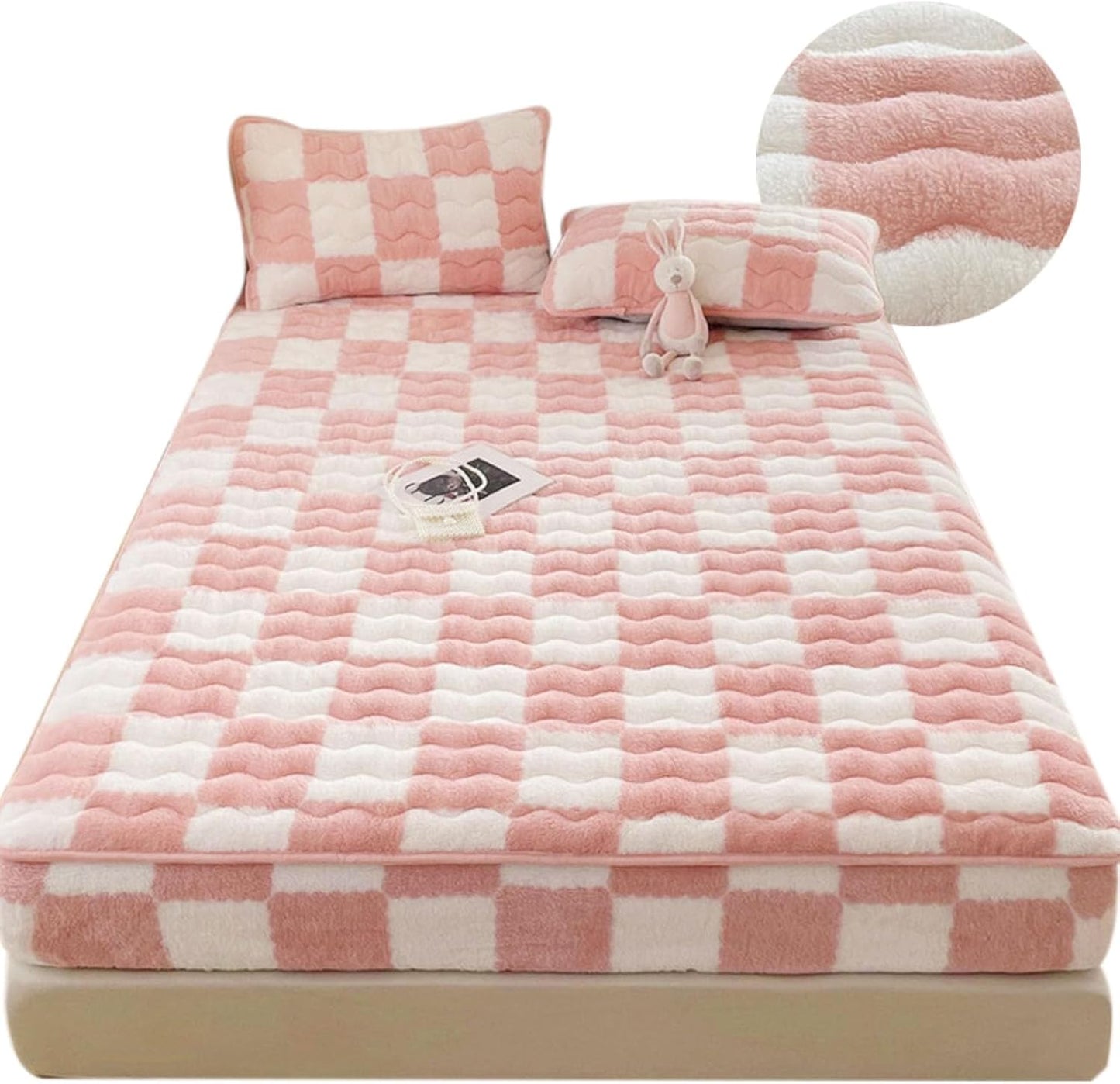 Milk Velvet Checkered Bedding Mattress Cover