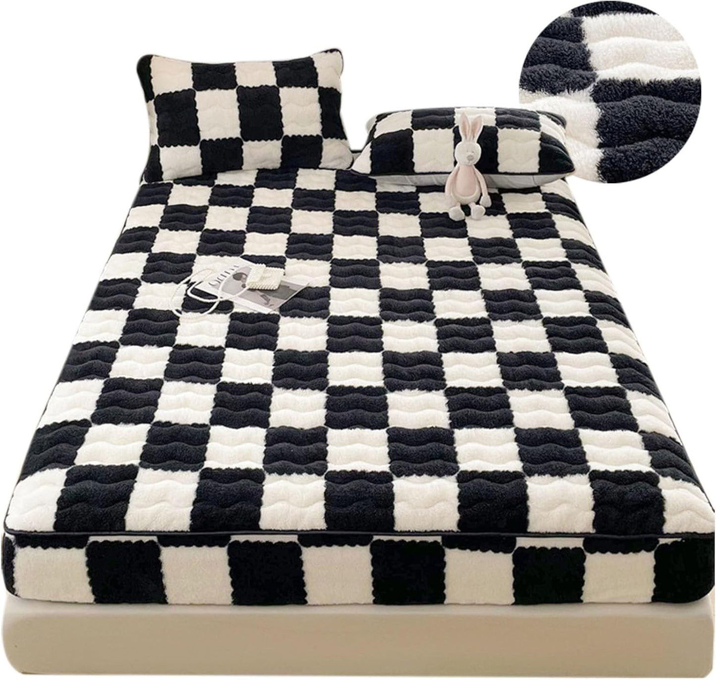 Milk Velvet Checkered Bedding Mattress Cover