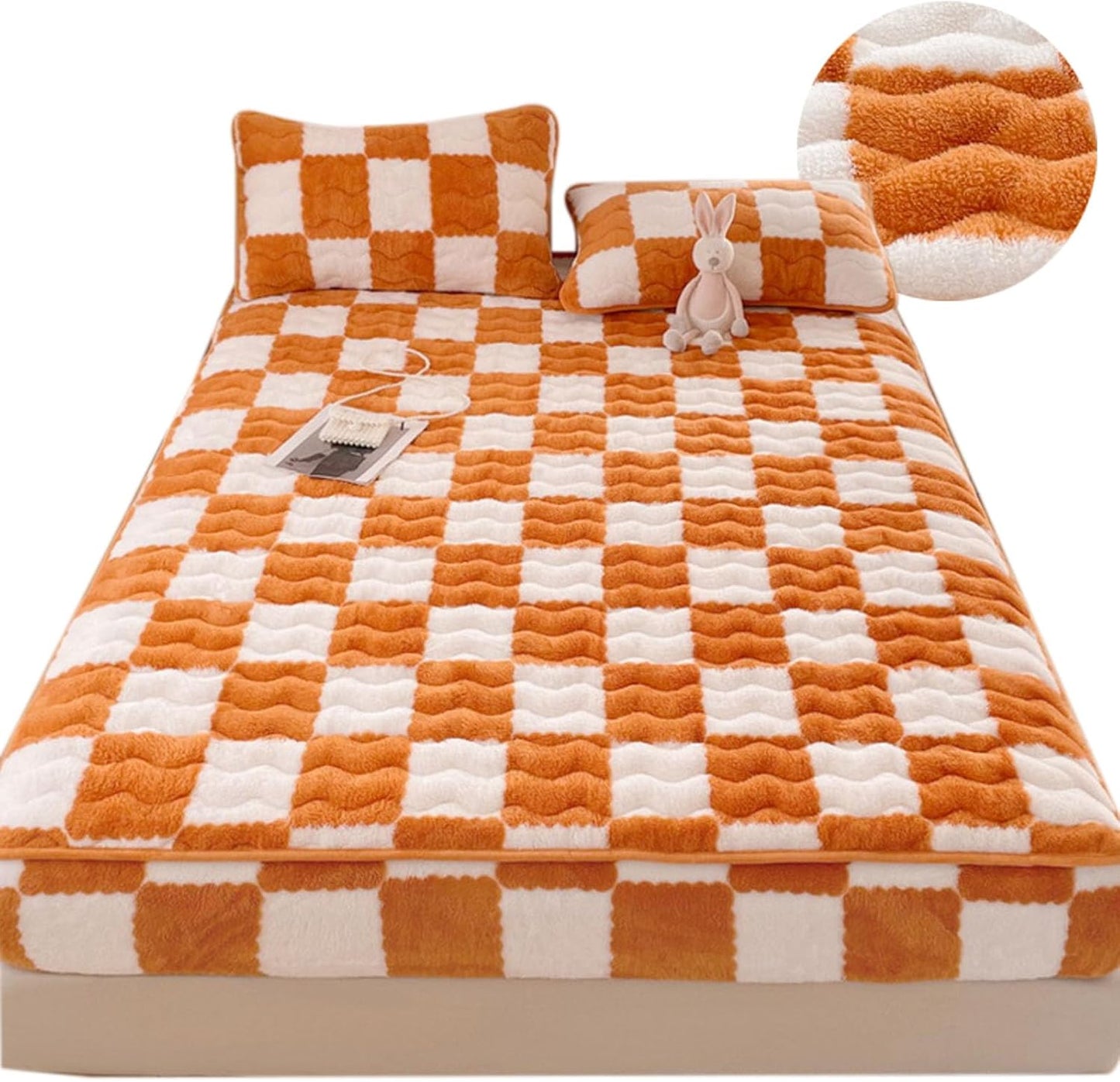 Milk Velvet Checkered Bedding Mattress Cover