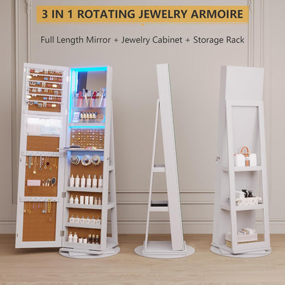 LED Mirror 360° Rotating Jewelry Cabinet