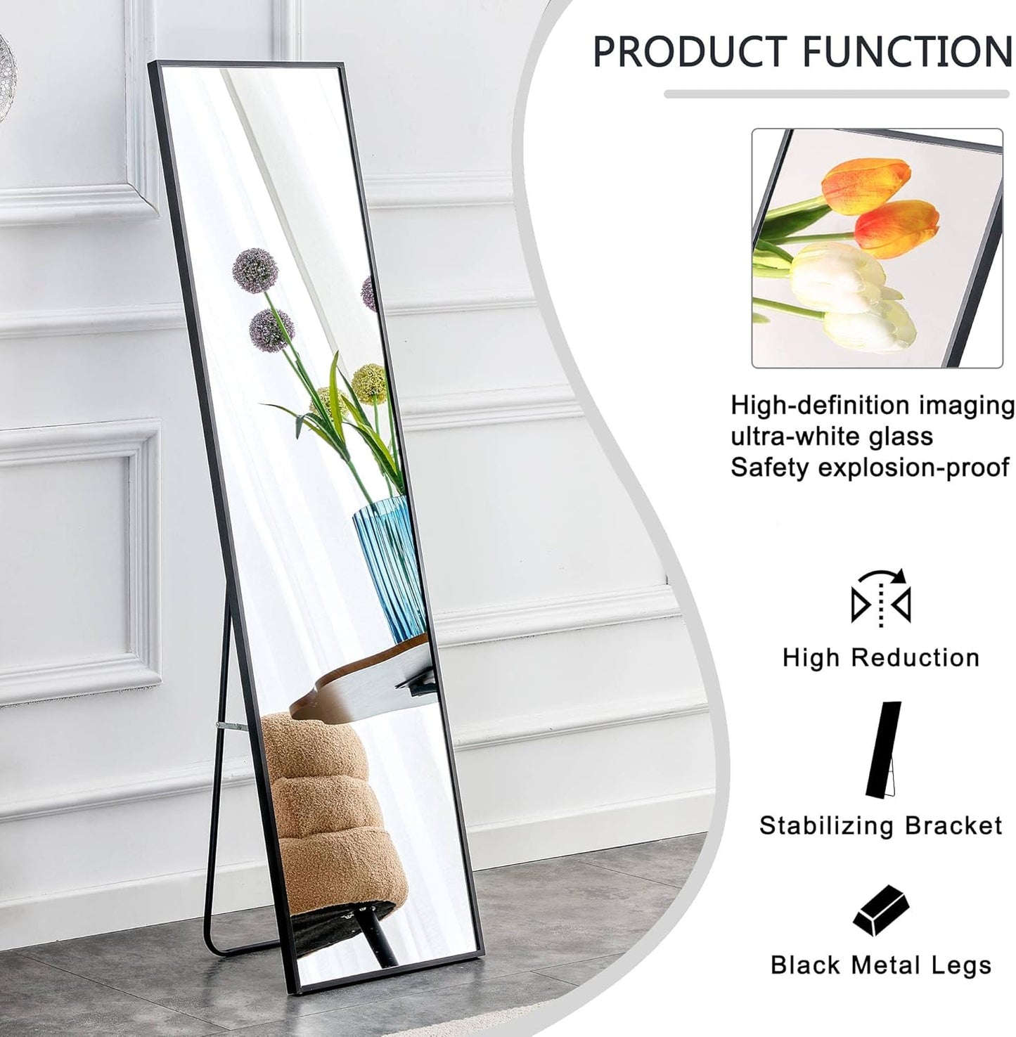 Full Length Mirror, Standing Black 63’’x20’’