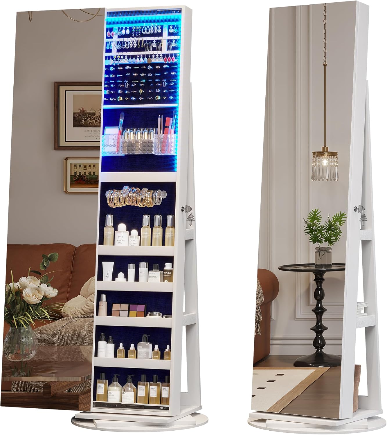 360° Swivel Jewelry Cabinet with Full Length Mirror