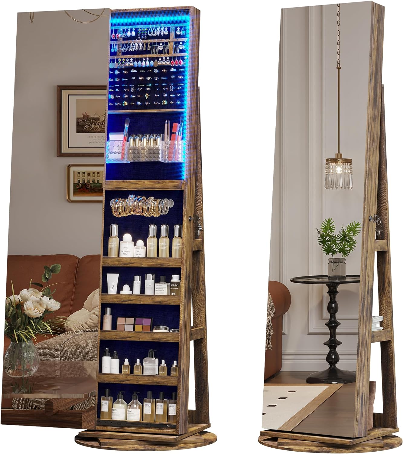 360° Swivel Jewelry Cabinet with Full Length Mirror