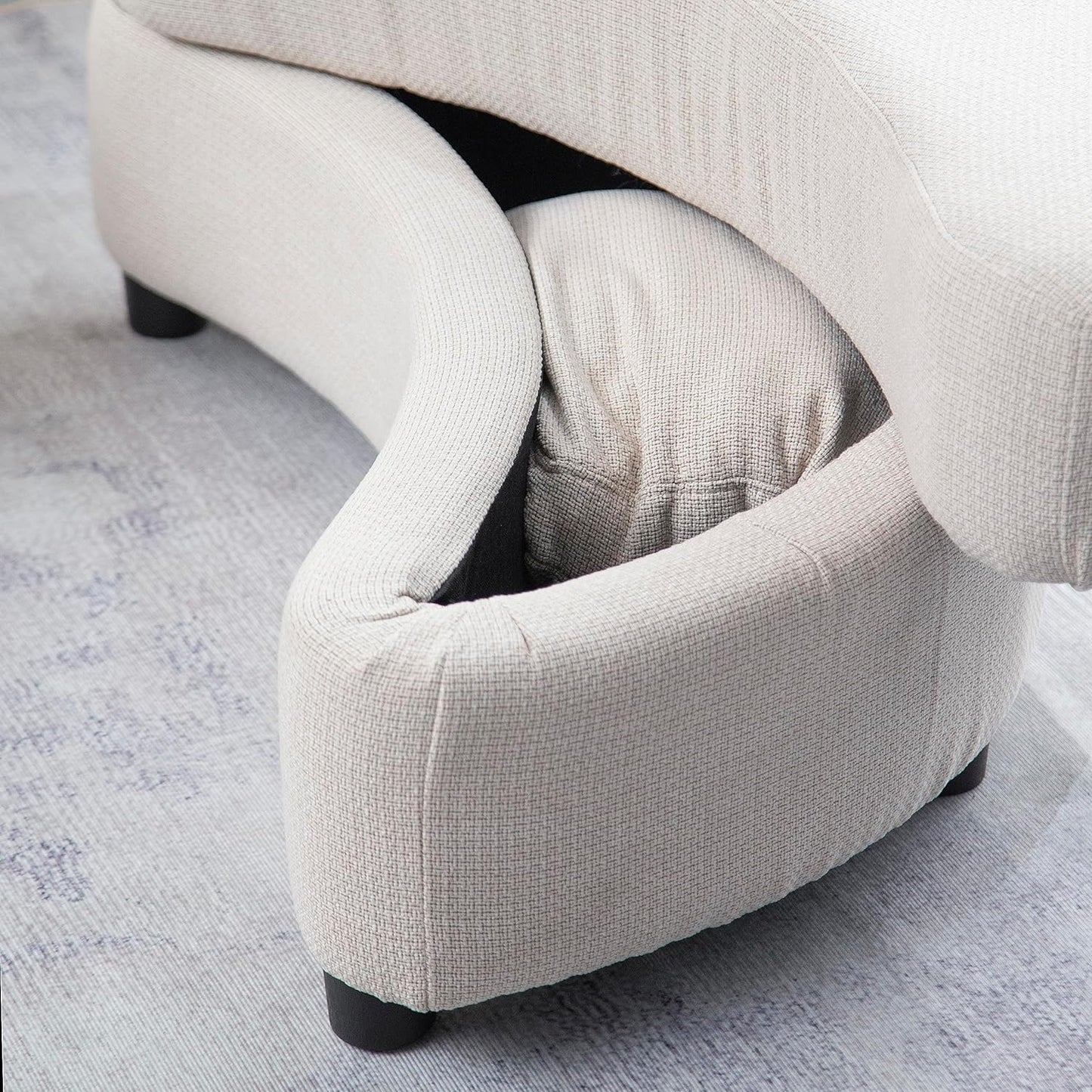 Round Chair with Storage Linen Fabric